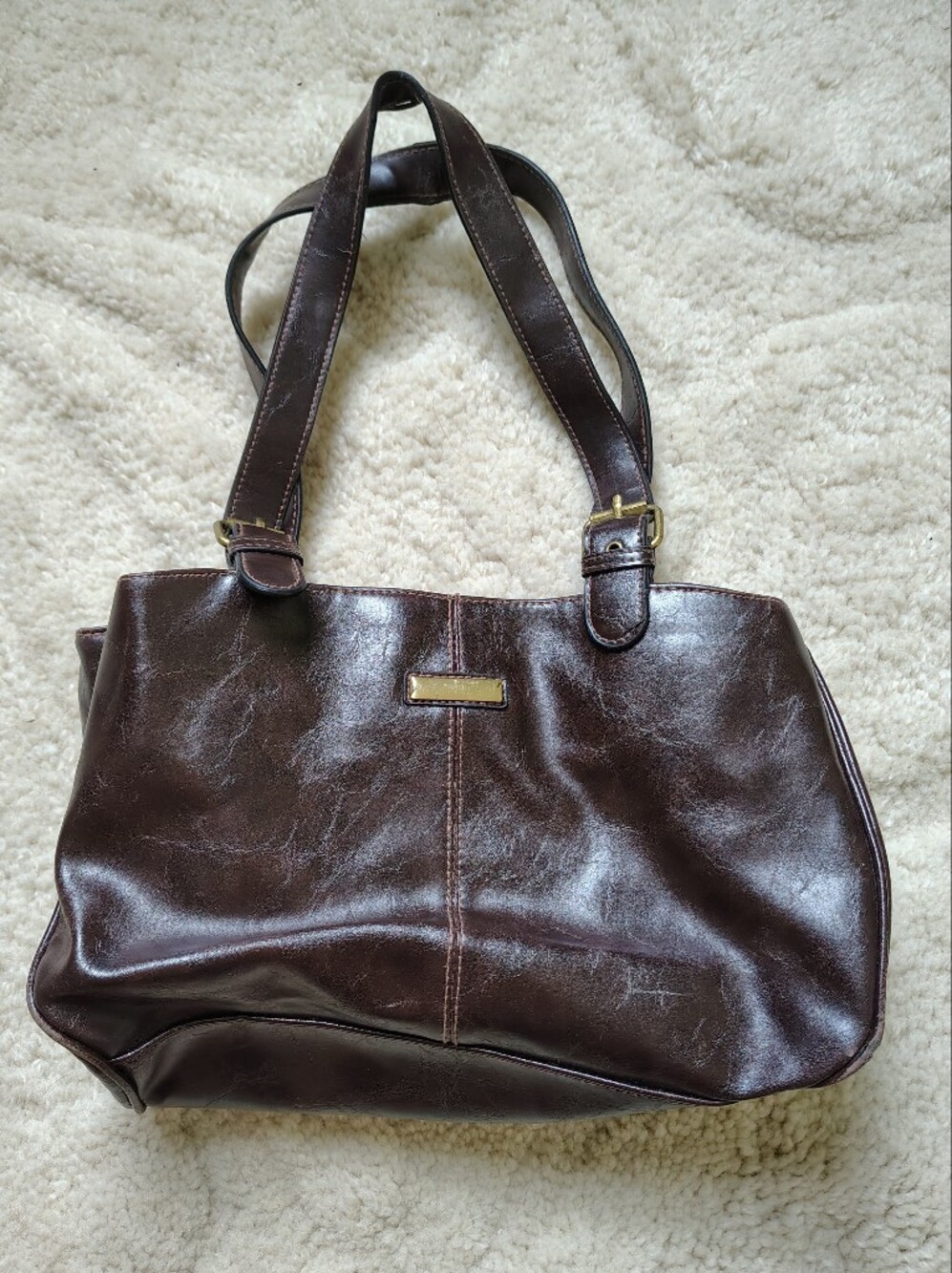 Classic Women's Dark Brown Faux Leather Shoulder Tote Bag